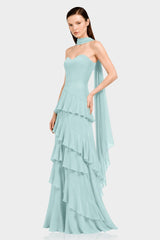 Aqua Green Luxury Strapless Tiered Ruffle Maxi Dress - Bridesmaid Dress