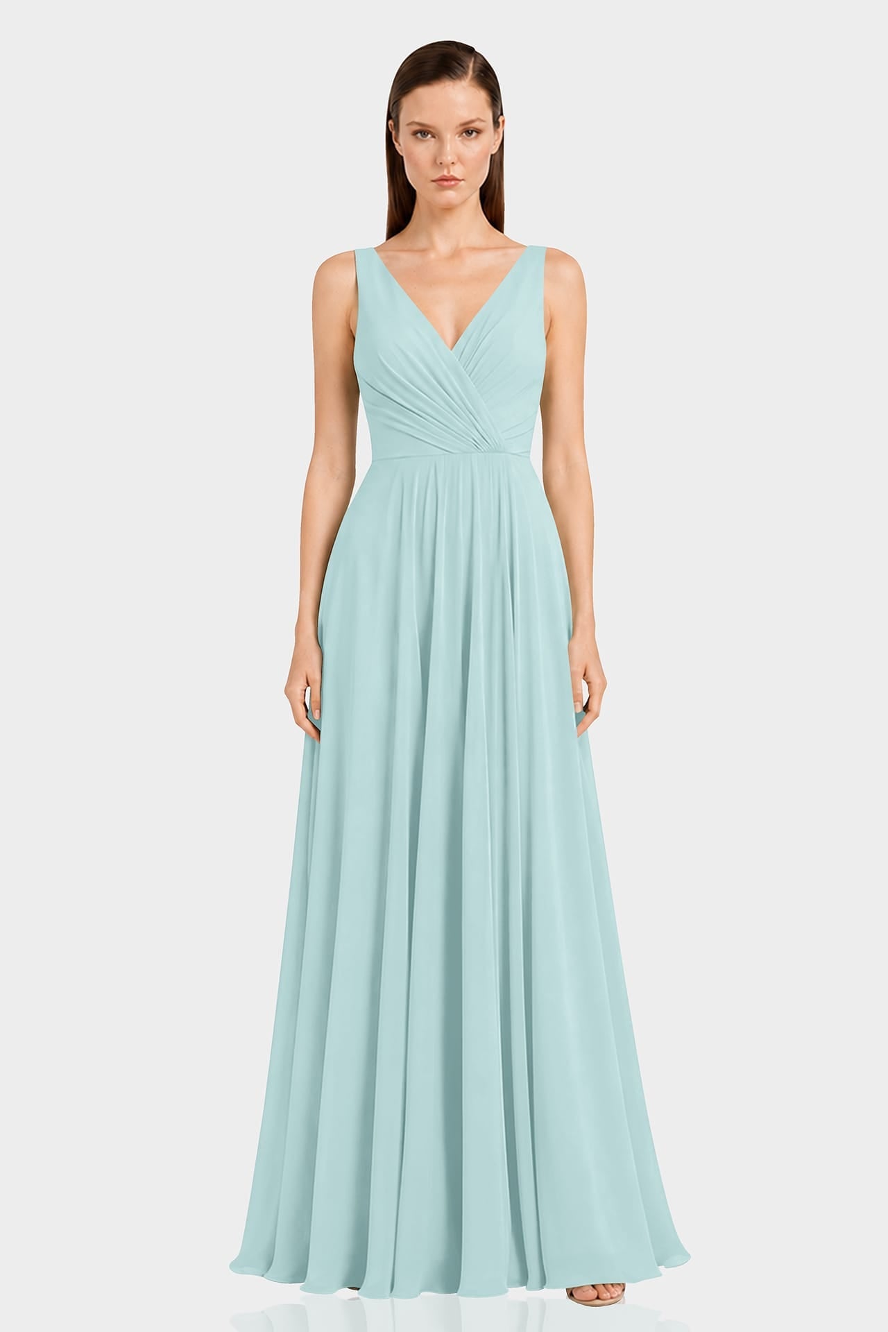Aqua Green Fit & Flare V-Neck Chiffon Maxi Dress