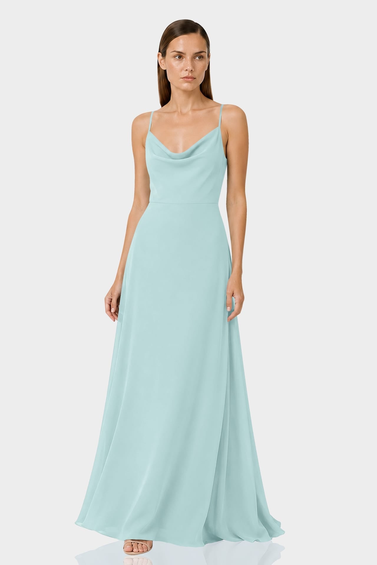 Aqua Green Chiffon Cowl Neck Maxi Dress