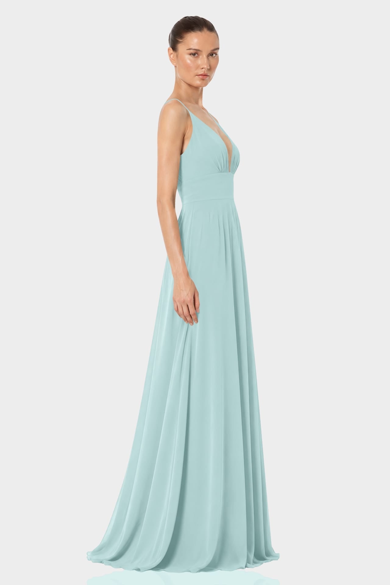 Aqua Green Chiffon Plunge Neck Maxi Dress