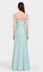 Aqua Green Convertible Matte Satin Maxi Dress