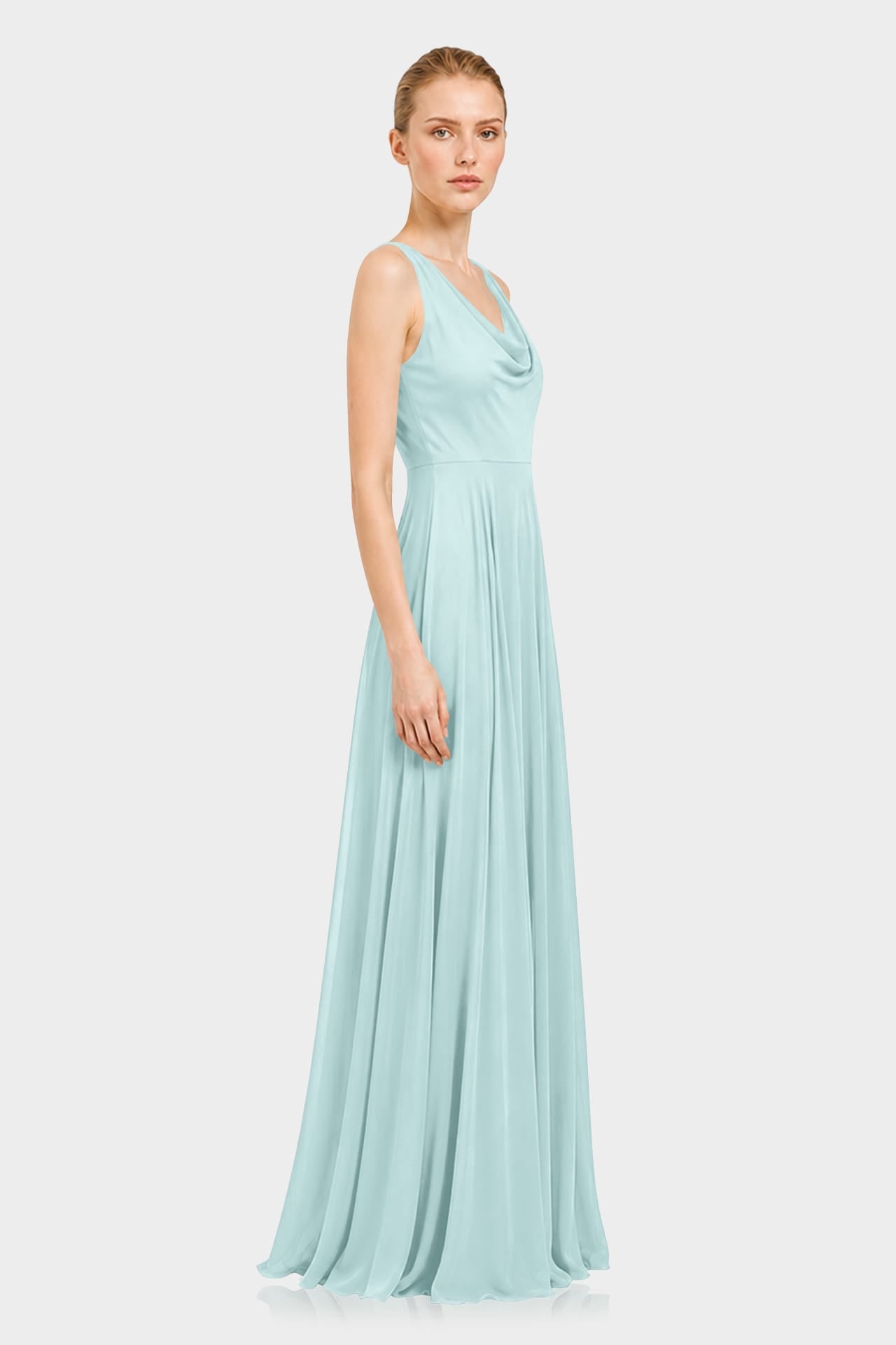 Aqua Green Cowl Neck Chiffon Fit & Flare Maxi Dress