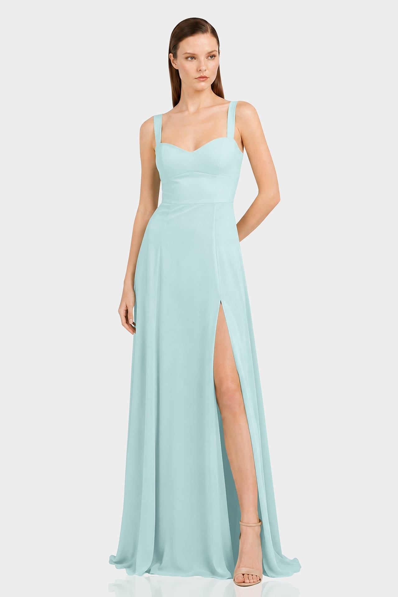 Aqua Green Sweetheart Neck Satin Maxi Dress