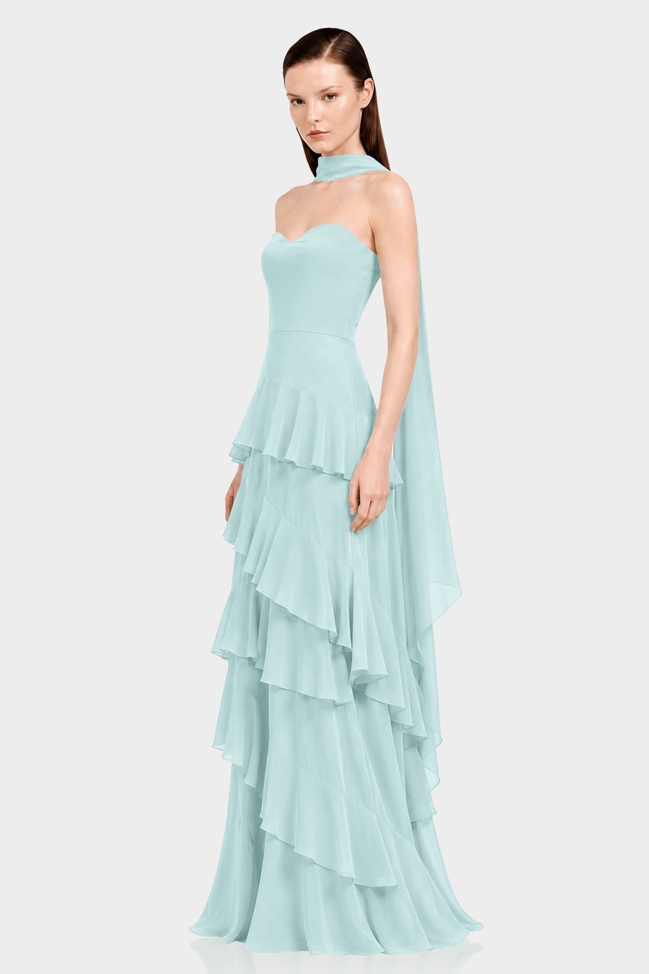 Aqua Green Luxury Strapless Tiered Ruffle Maxi Dress - Bridesmaid Dress