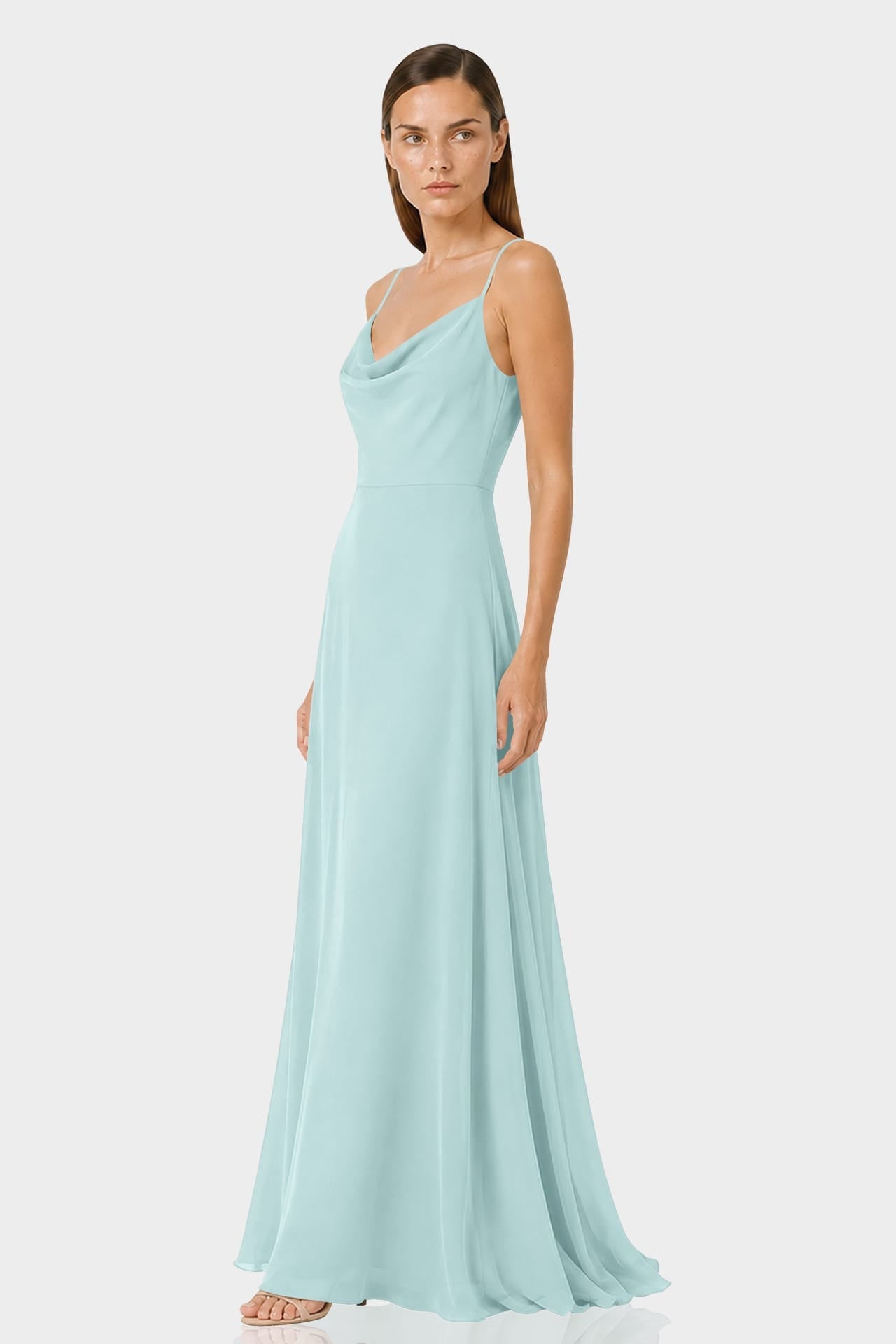 Aqua Green Chiffon Cowl Neck Maxi Dress