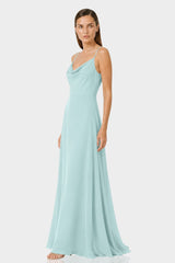 Aqua Green Chiffon Cowl Neck Maxi Dress