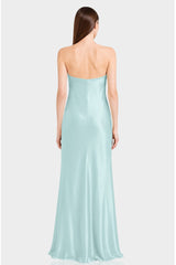Aqua Green Satin Wedding Guest Maxi Dress