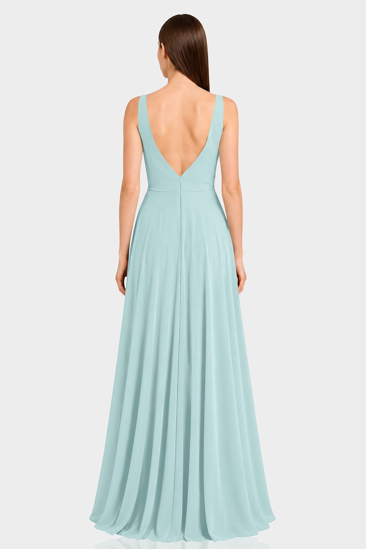 Aqua Green Fit & Flare V-Neck Chiffon Maxi Dress