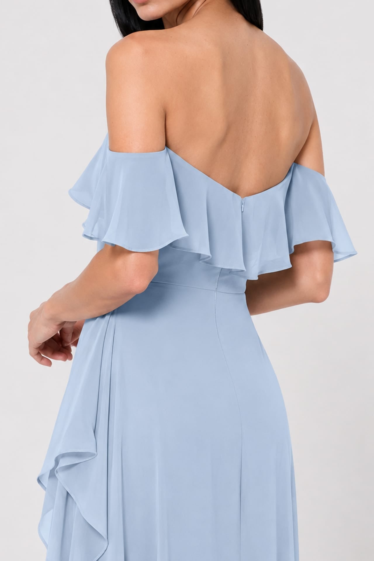 Blue Off-the-Shoulder Chiffon Maxi Dress with Ruffles