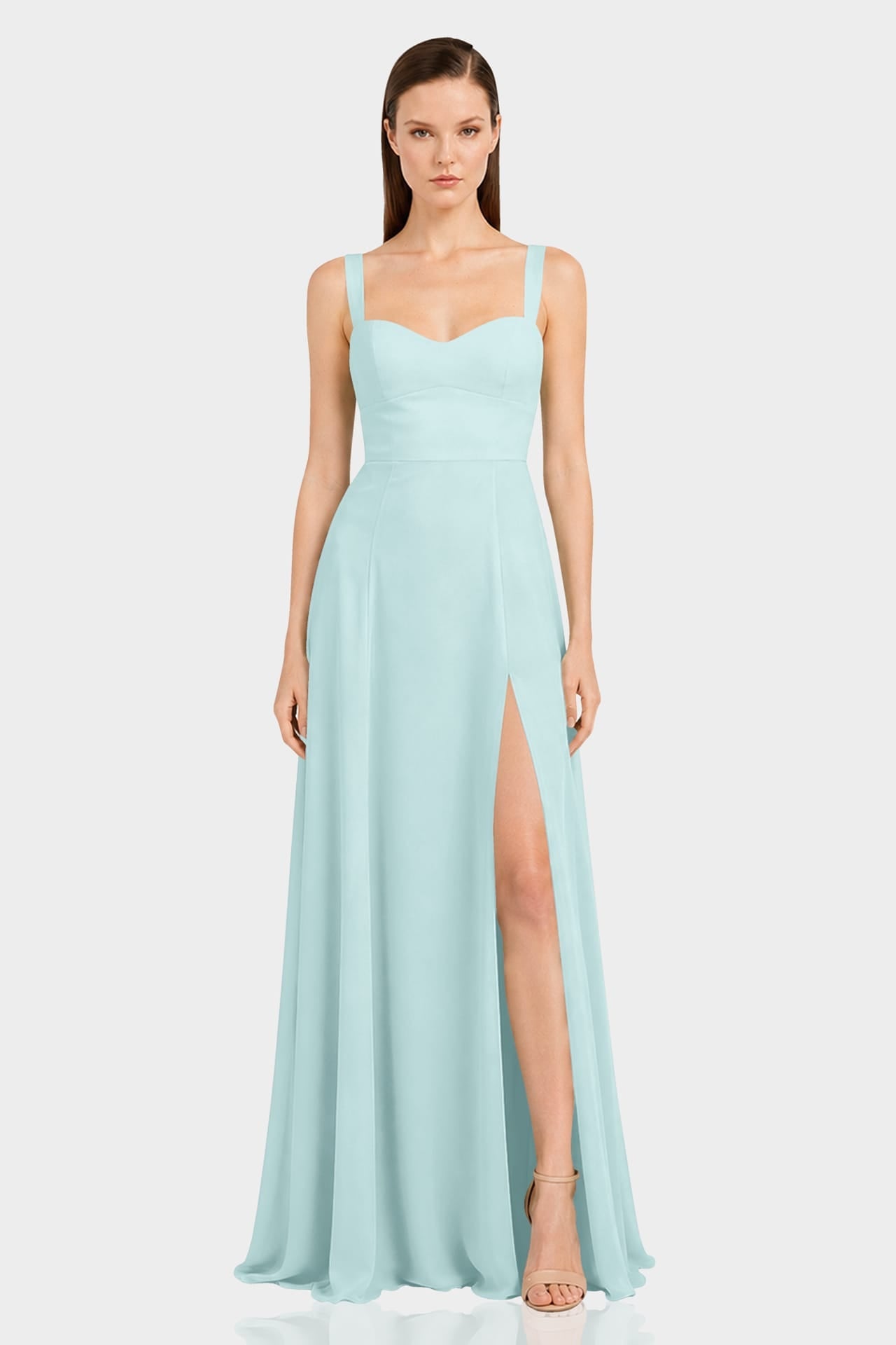 Aqua Green Sweetheart Neck Satin Maxi Dress