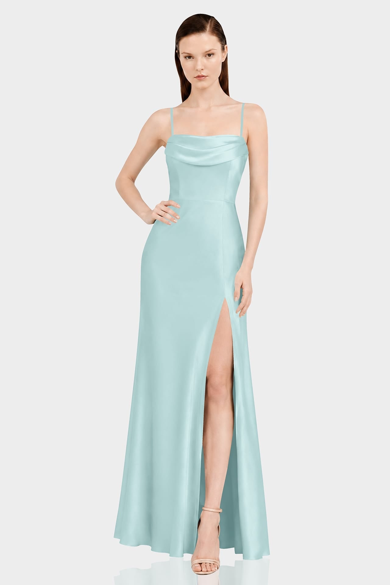Aqua Green Convertible Matte Satin Maxi Dress
