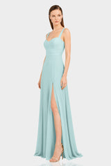 Aqua Green Sweetheart Neck Satin Maxi Dress