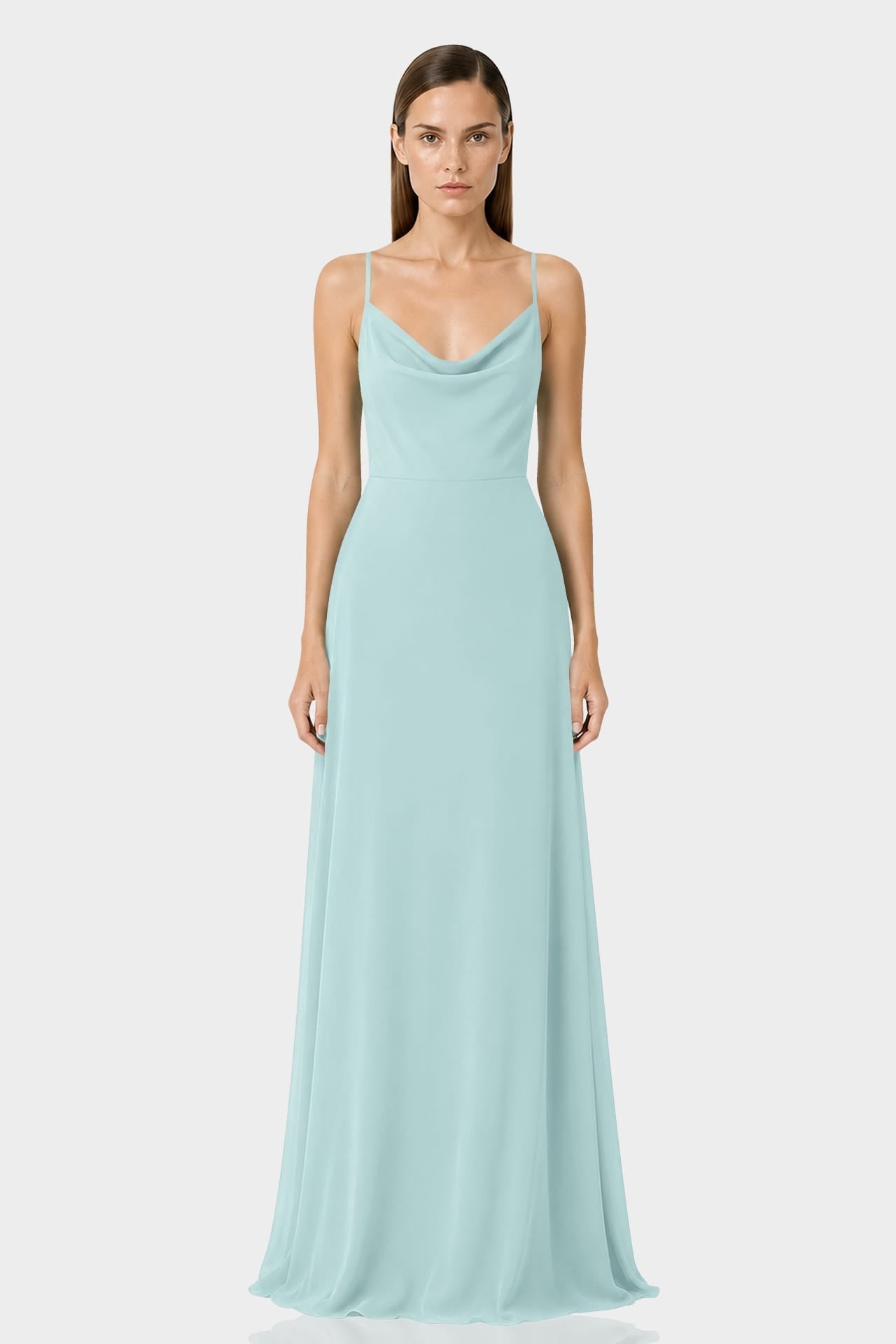 Aqua Green Chiffon Cowl Neck Maxi Dress