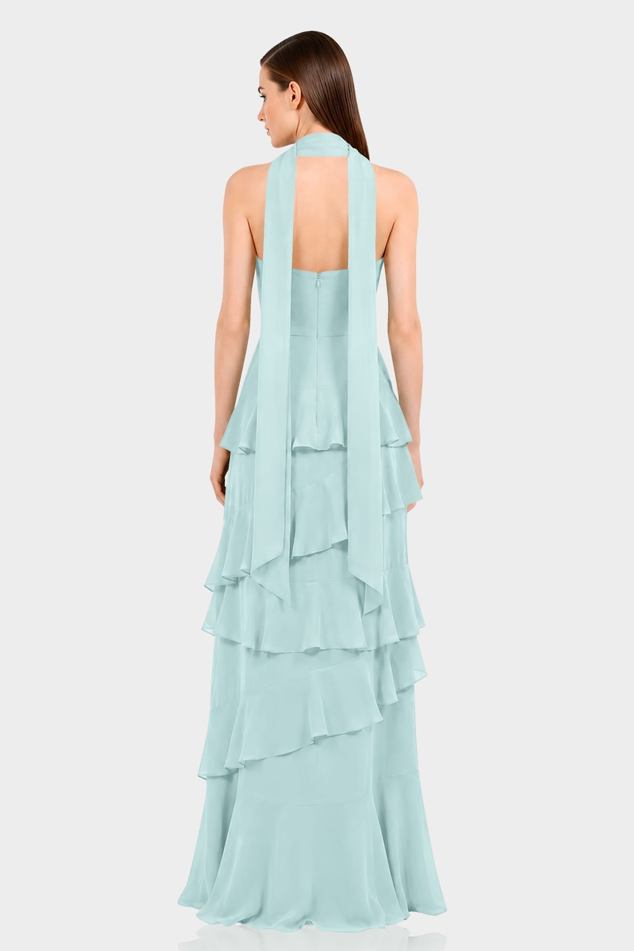 Aqua Green Luxury Strapless Tiered Ruffle Maxi Dress - Bridesmaid Dress