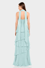 Aqua Green Luxury Strapless Tiered Ruffle Maxi Dress - Bridesmaid Dress
