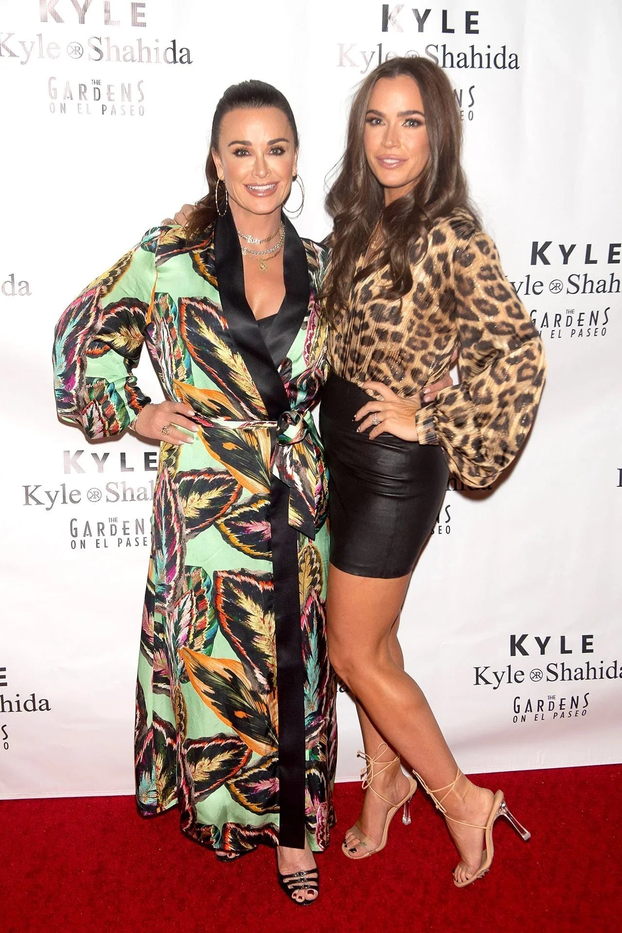 As Seen on Kyle Richards at Store Opening Leaf Print Robe Dress