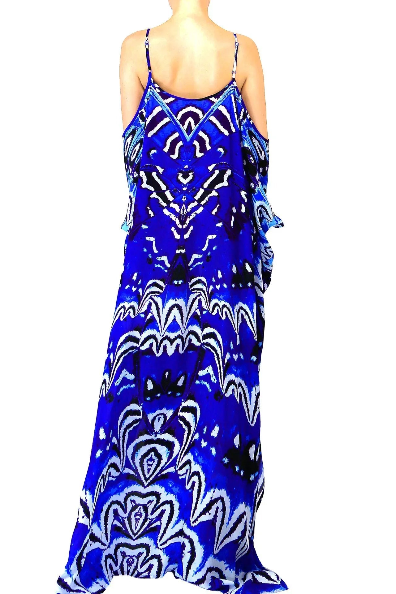 Annabella Butterfly-Print Handkerchief-Hem Kaftan