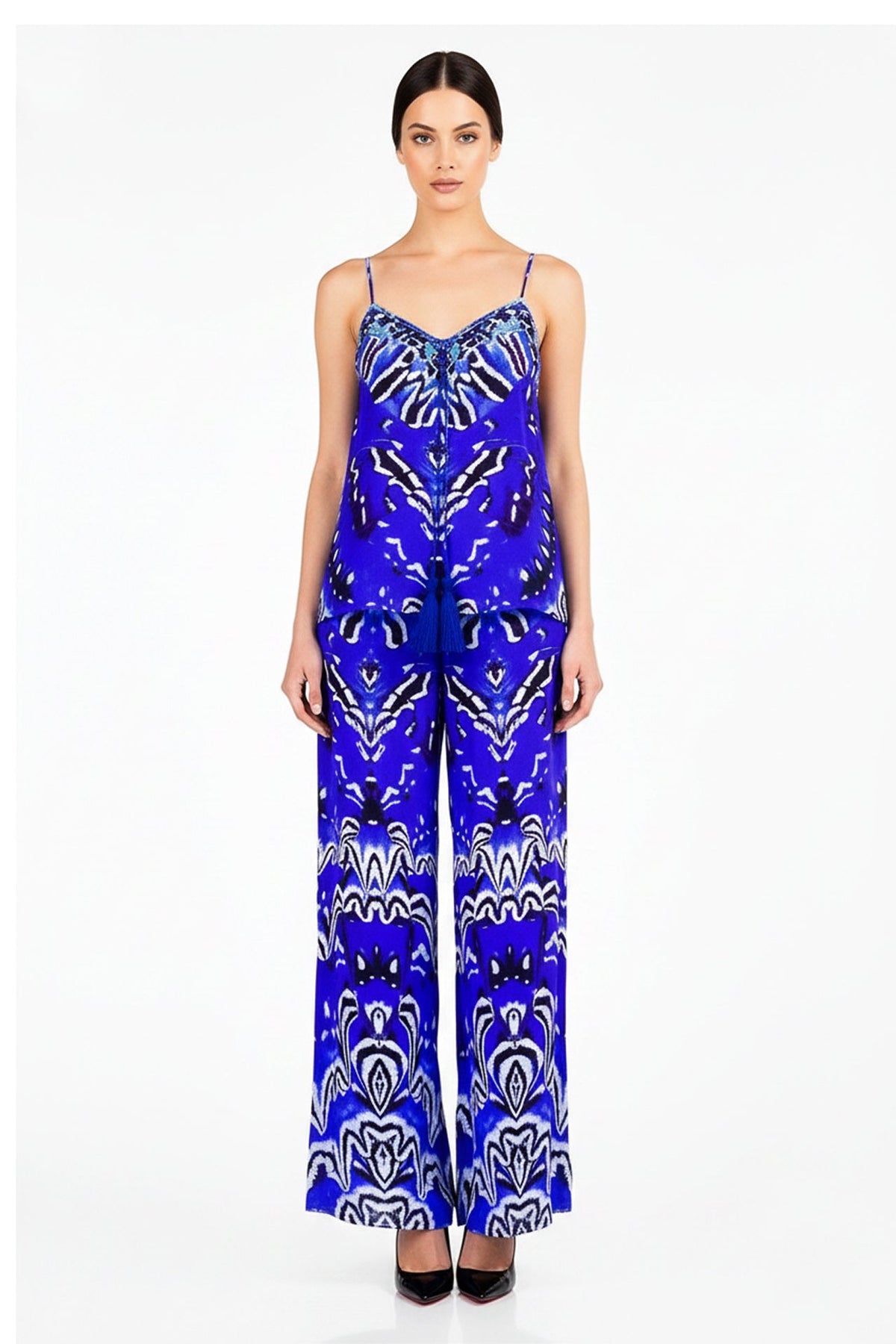 Annabella Butterfly-Print Wide Leg Pants