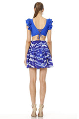 Blue Animal Print Tulle Mini Skirt