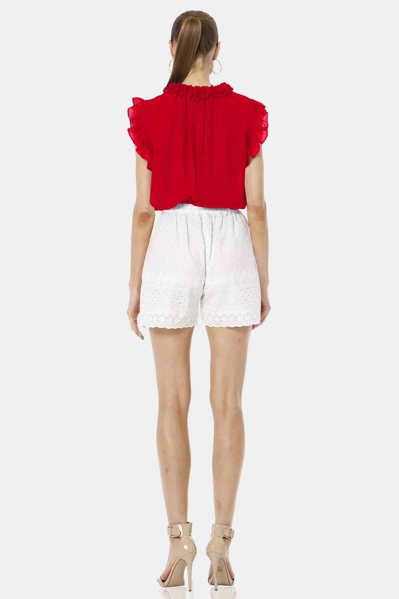 Aphrodite Red Short Top With Ruffle Sleeveless Design