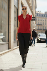 Aphrodite Red Short Top With Ruffle Sleeveless Design