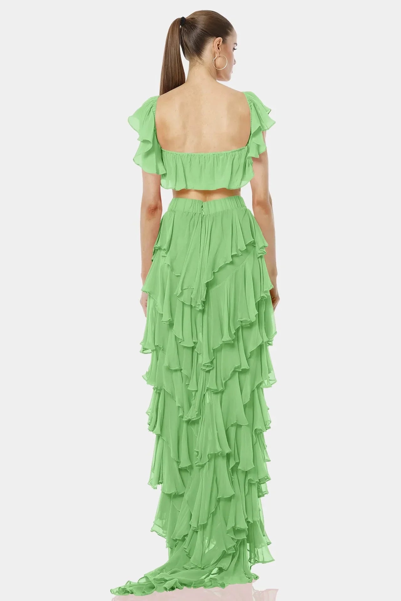 Almyra Mint Green Exotic Ruffle Skirt