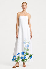Blue and White Strapless Resort Maxi Dress with Pockets