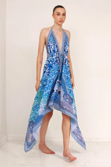 Blue Printed Scarf Dress