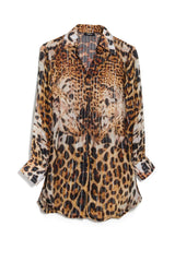 Animal Print Mini Shirt Dress with Button Front