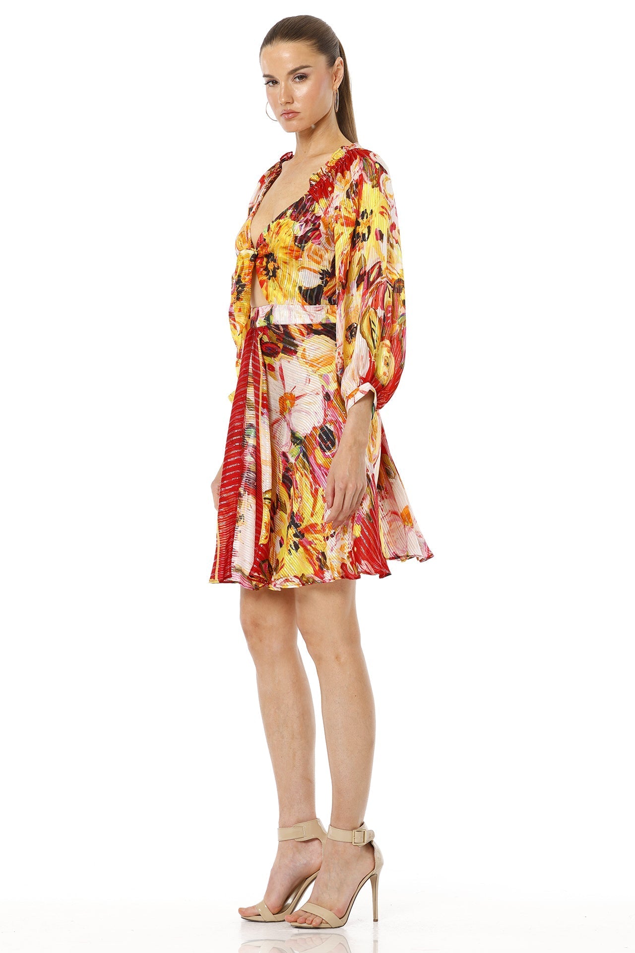 Aeneas Dress with Long Puff Sleeves & Sexy Cut Out Dress