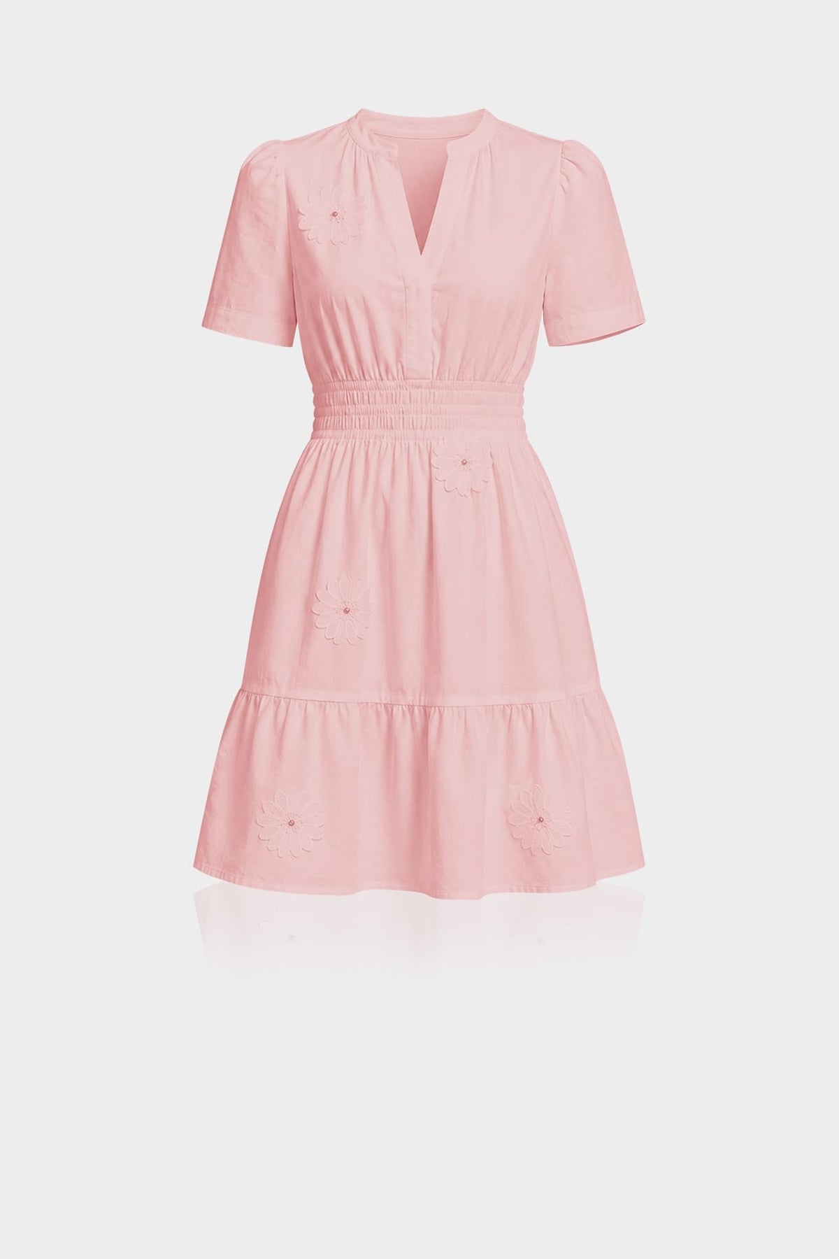 3D Floral Appliqué Hand Embroidered Mini Dress with Short Sleeves – Country Club Floral Mini Dress