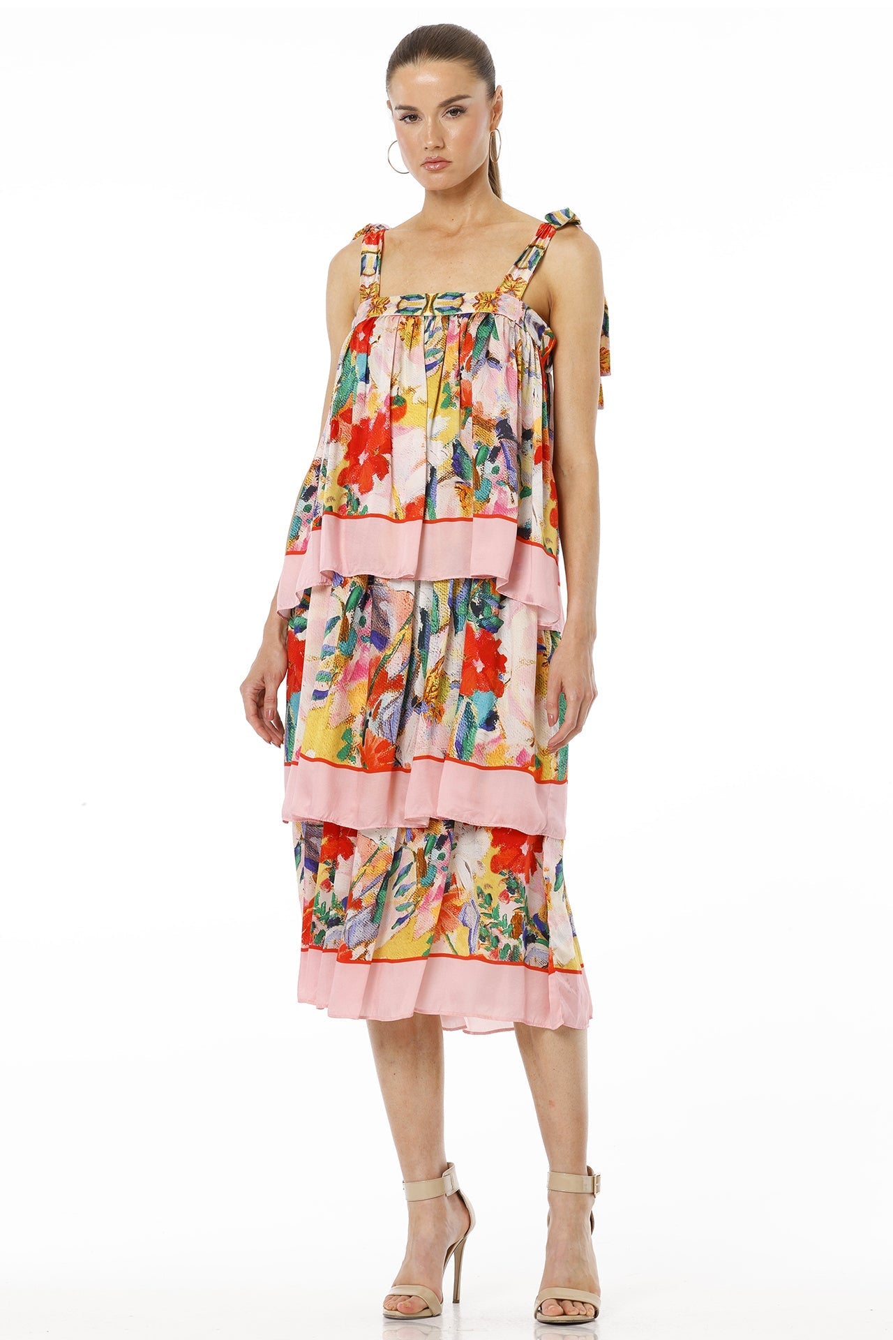 Adoria Short Multicolor Tiered Sleeveless Ruffle Midi Dress