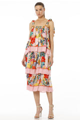 Adoria Short Multicolor Tiered Sleeveless Ruffle Midi Dress