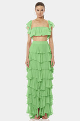 Almyra Mint Green Exotic Ruffle Skirt