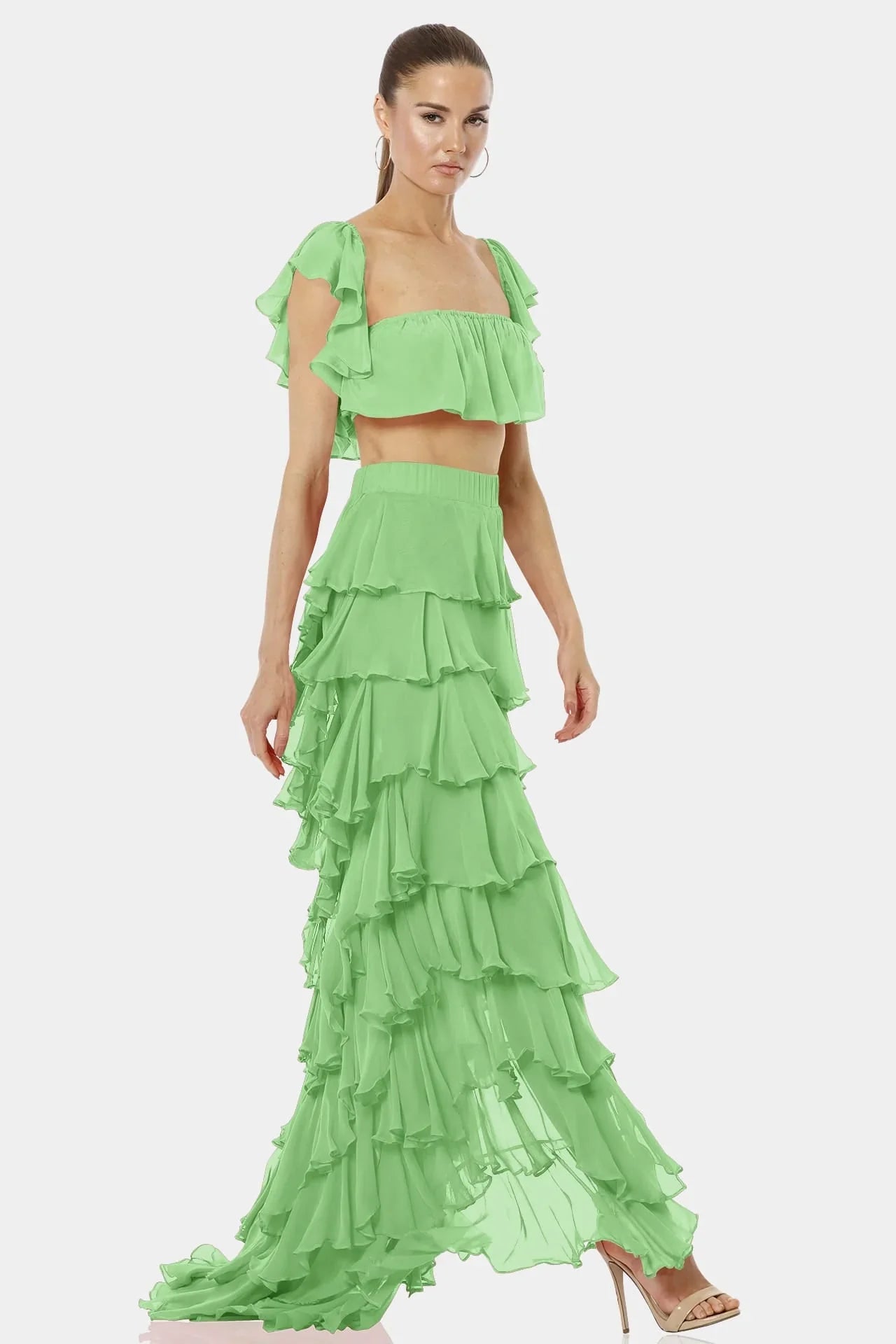 Almyra Mint Green Exotic Ruffle Skirt