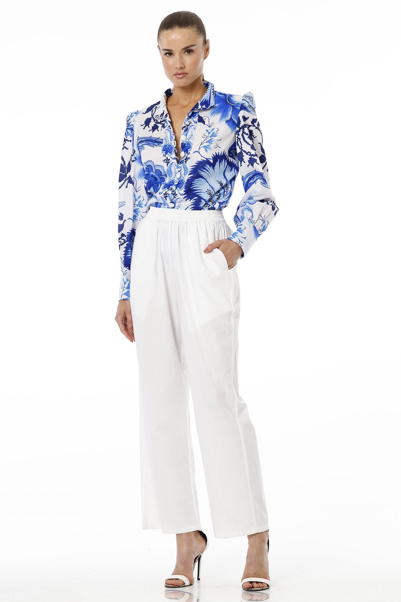 Blue Button Up Shirt For Women With Collar Neck