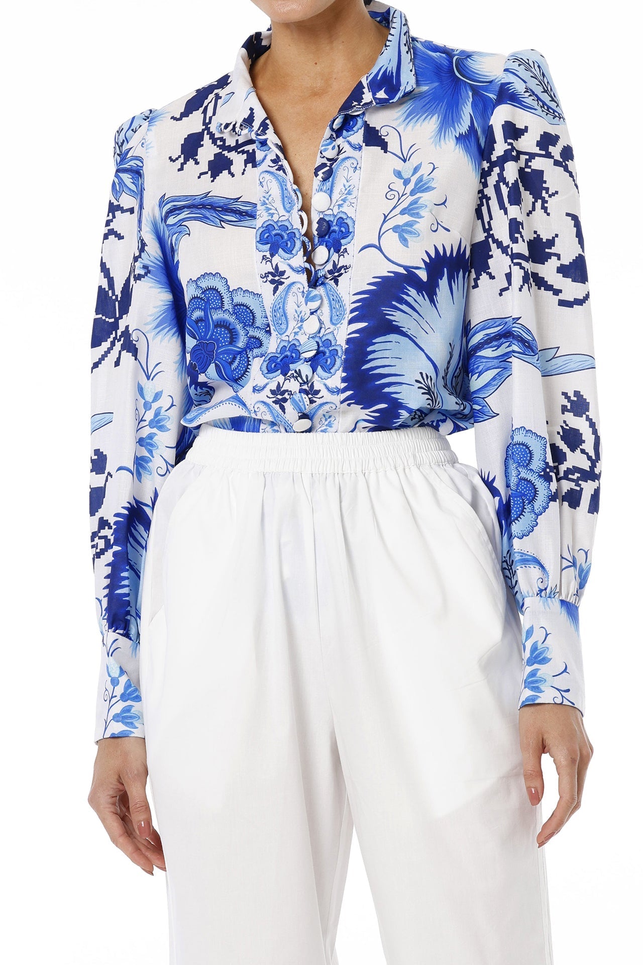 Blue Button Up Shirt For Women With Collar Neck