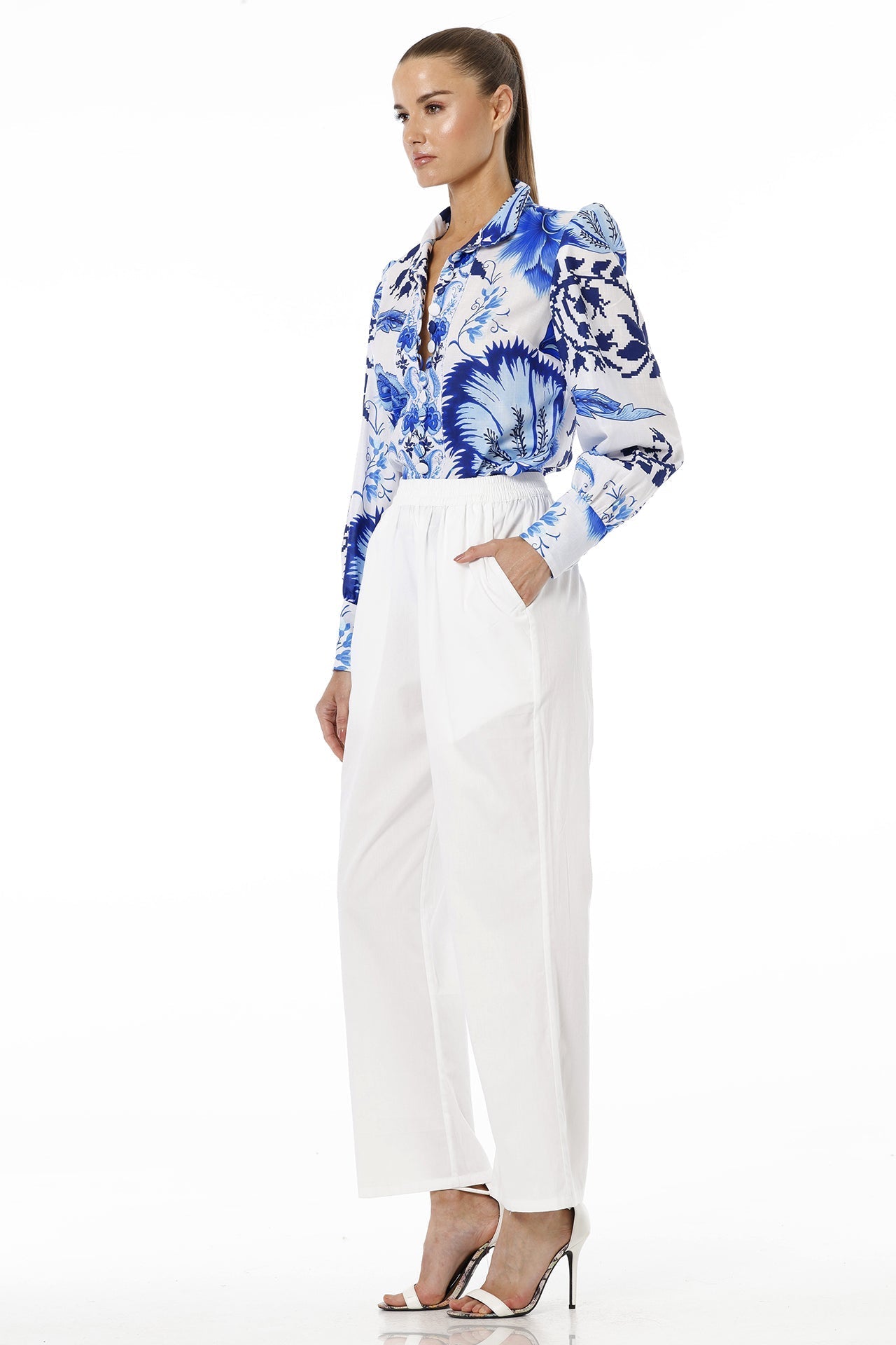 Blue Button Up Shirt For Women With Collar Neck