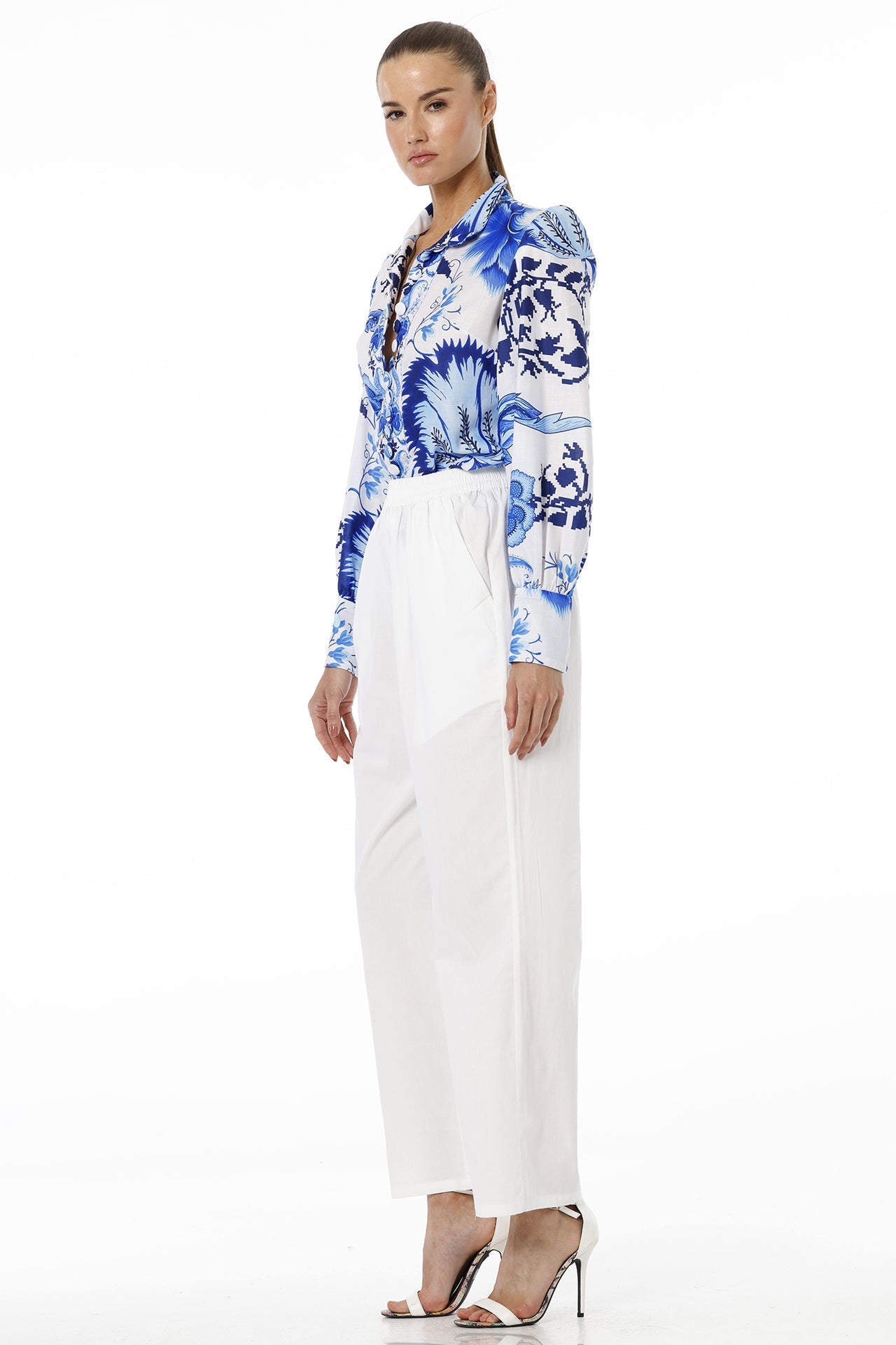 Blue Button Up Shirt For Women With Collar Neck