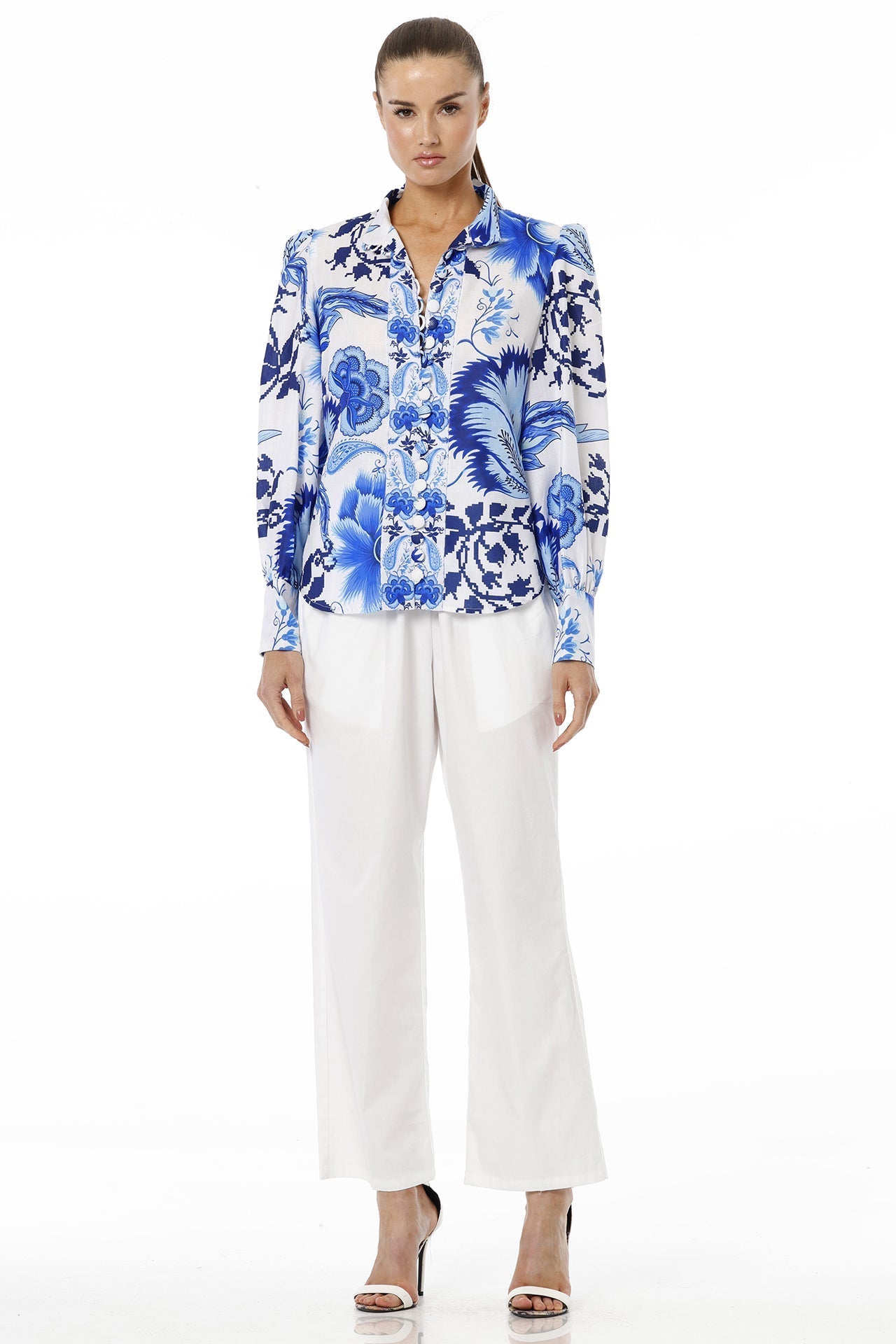 Blue Button Up Shirt For Women With Collar Neck
