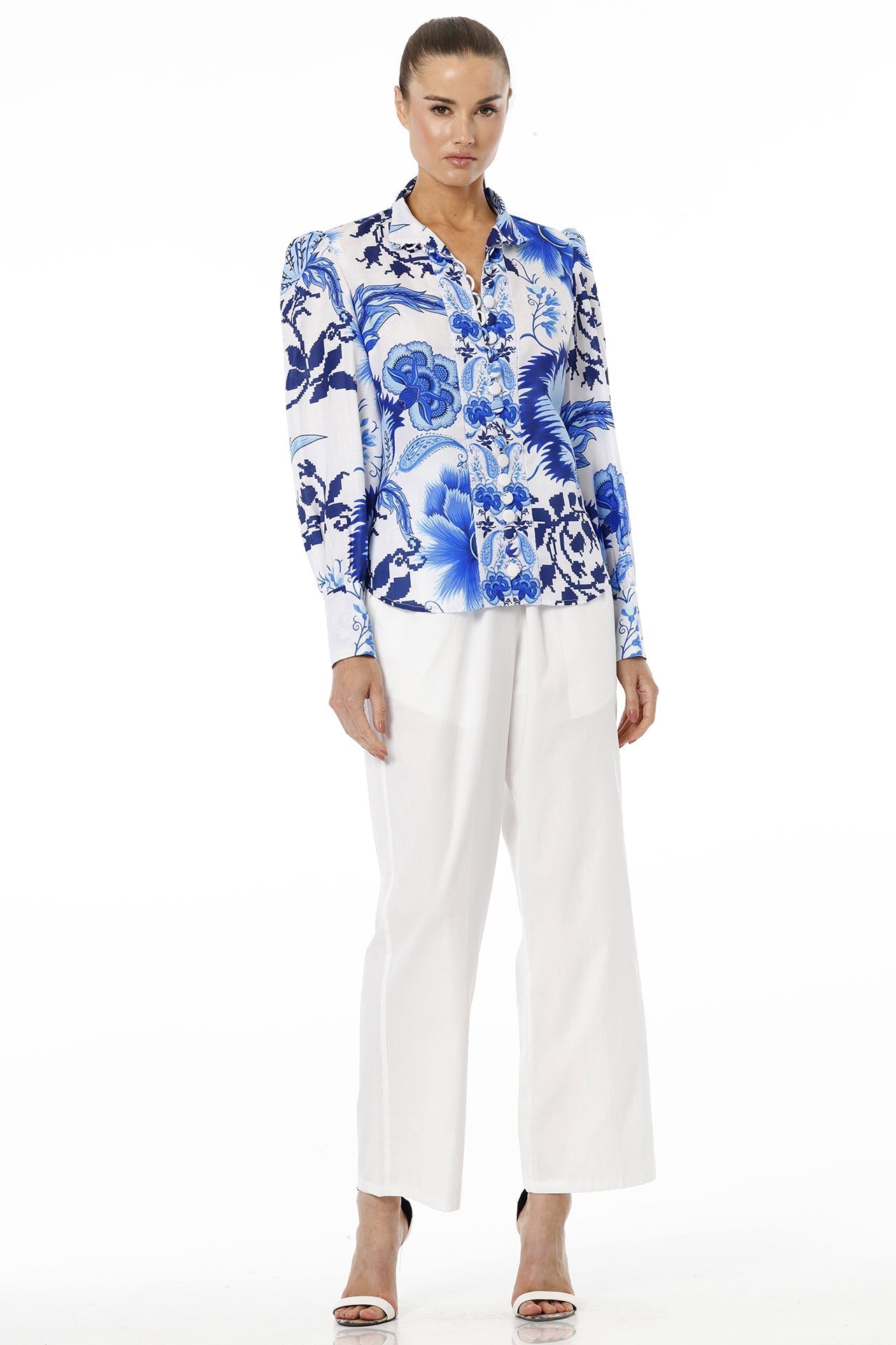 Blue Button Up Shirt For Women With Collar Neck