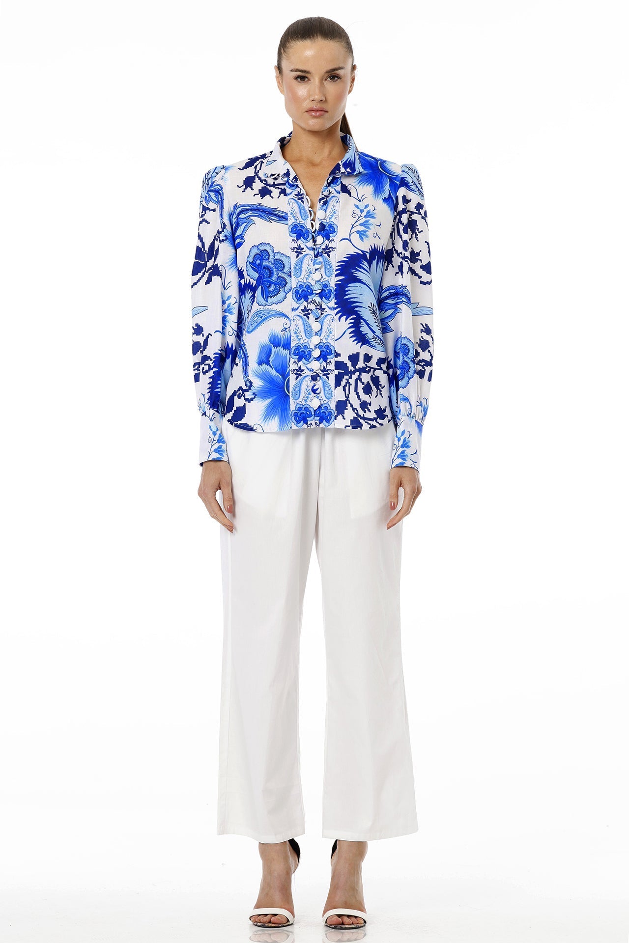 Blue Button Up Shirt For Women With Collar Neck