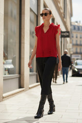 Aphrodite Red Short Top With Ruffle Sleeveless Design