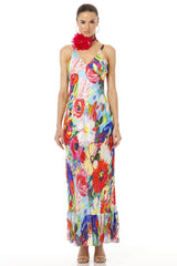 Bernadette Long Sleeveless Floral Print Multicolor Bias Gown