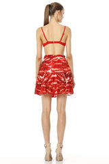 Aiolos Red Animal Printed Short Tiered Skirt