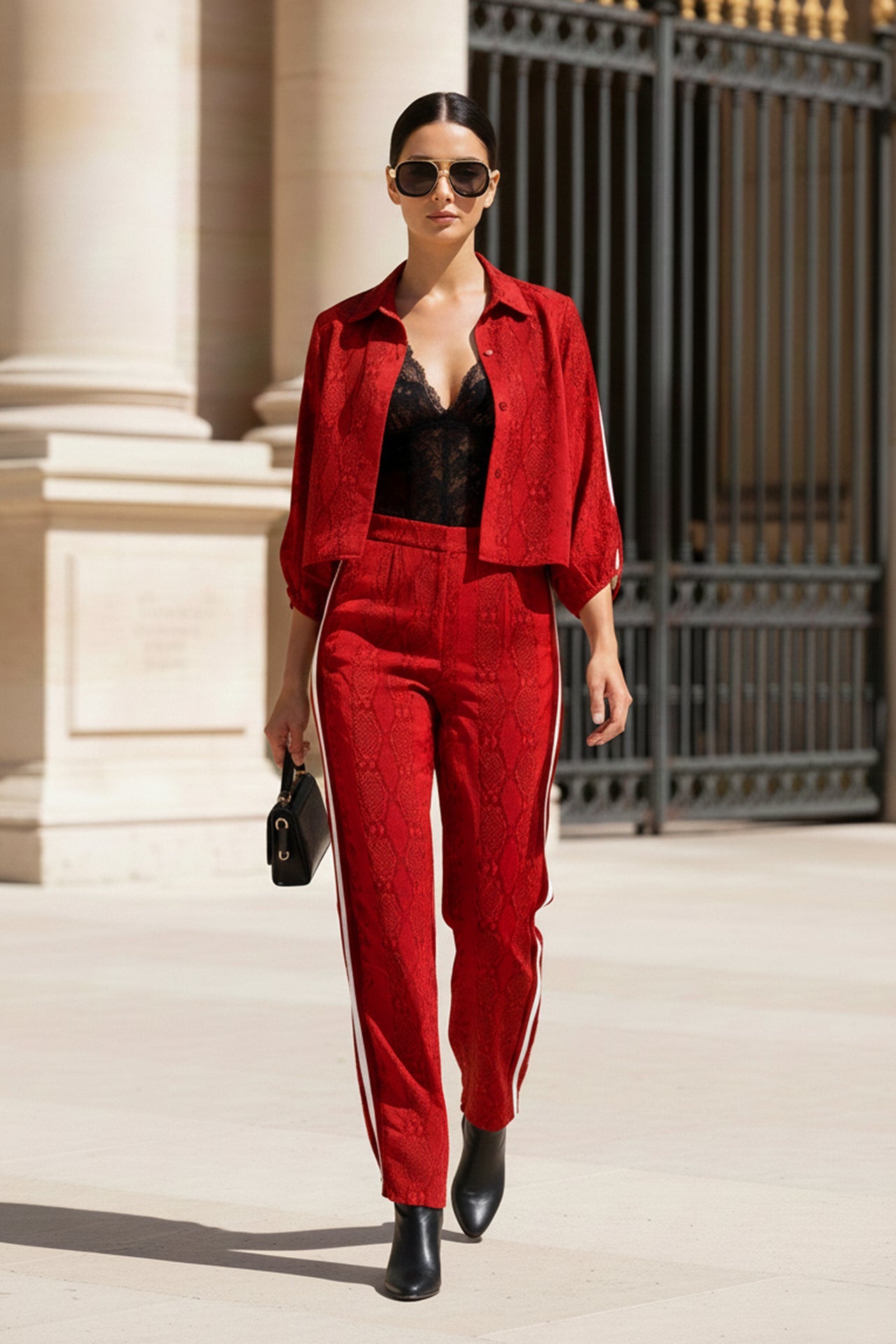 Biodegradable Fabrics Matching Suit Set in Blood Stone