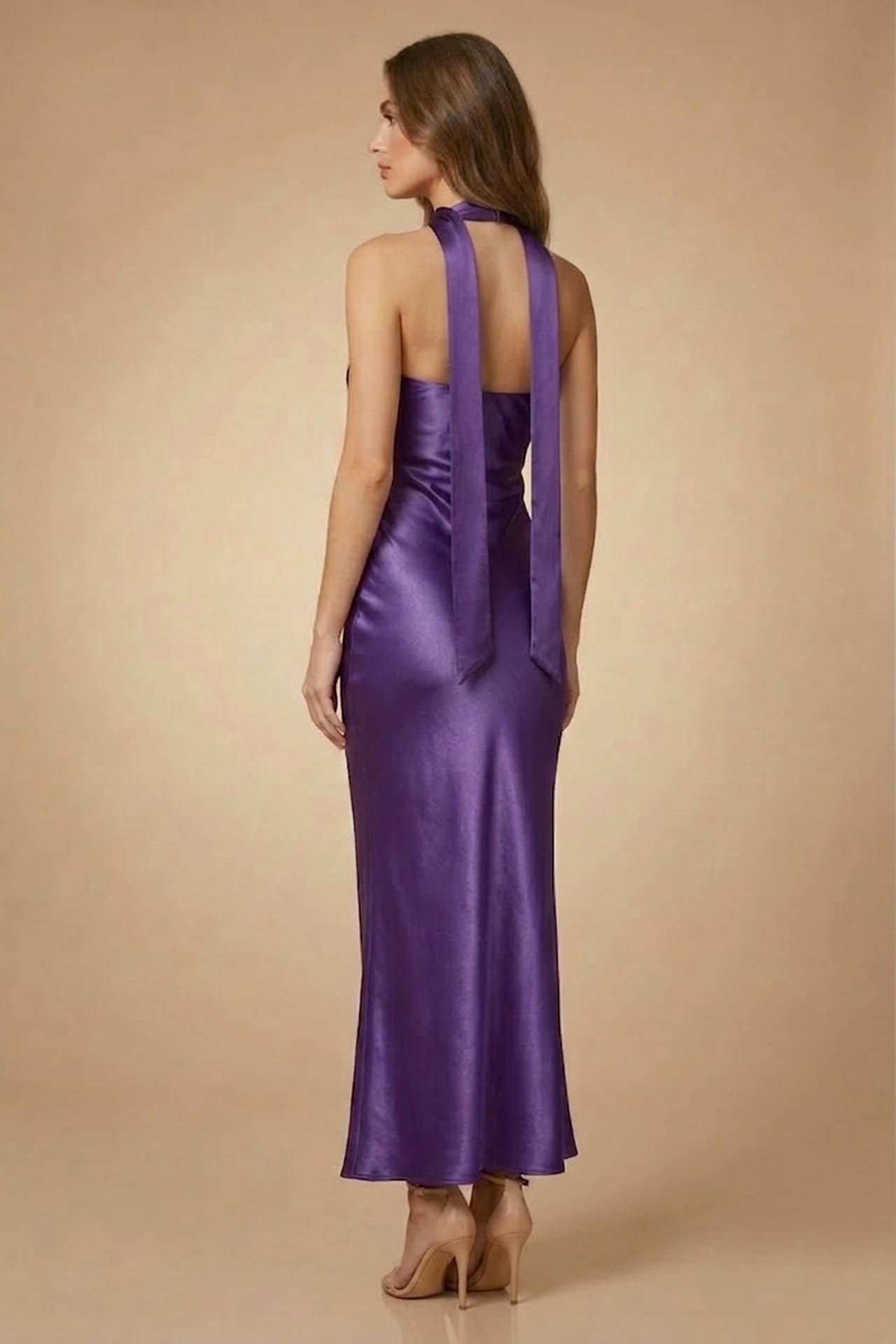 Amethyst Strapless Satin Midi Bridesmaid Dress for Wedding