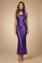 Amethyst Strapless Satin Midi Bridesmaid Dress for Wedding