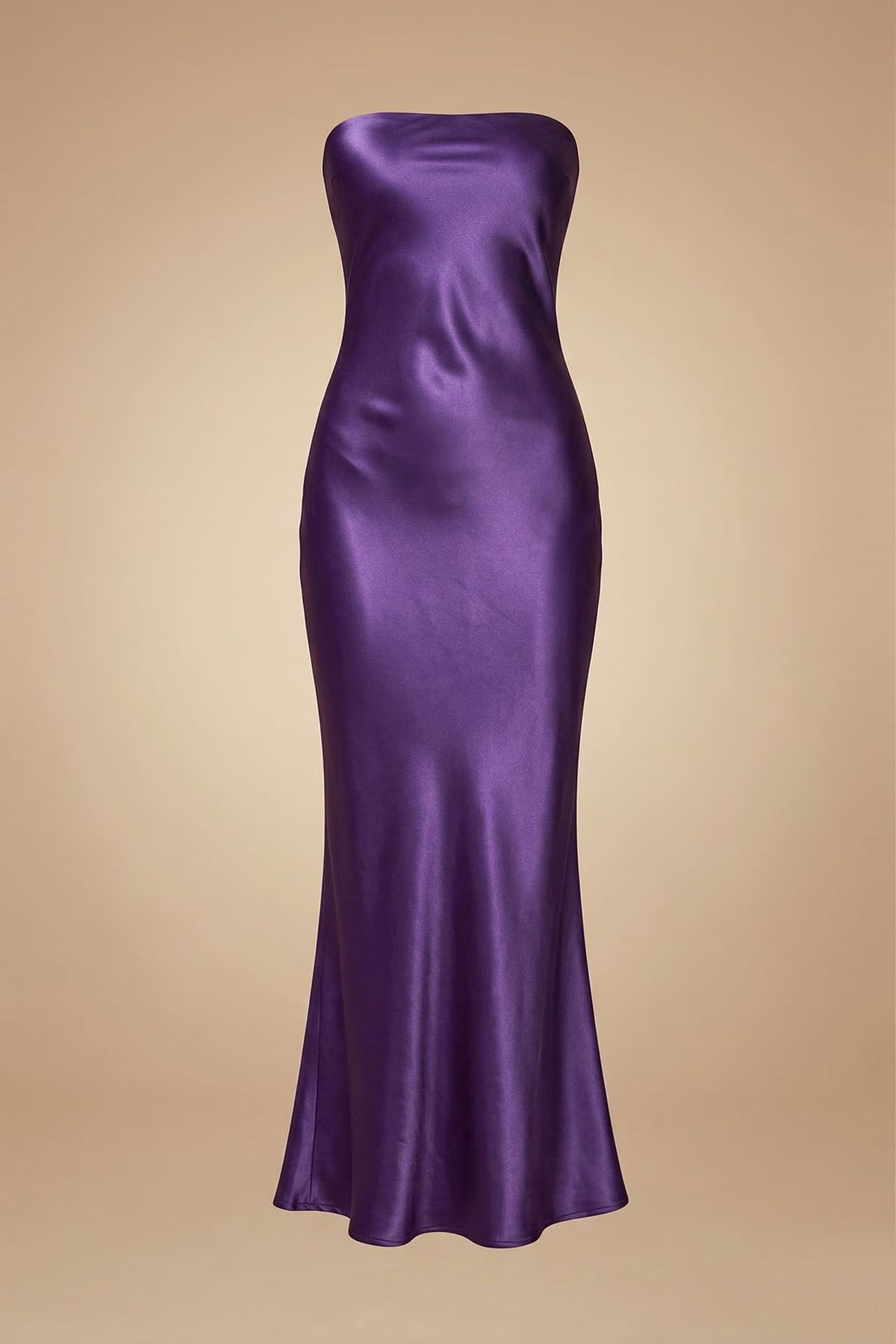 Amethyst Strapless Satin Midi Bridesmaid Dress for Wedding