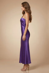 Amethyst Strapless Satin Midi Bridesmaid Dress for Wedding